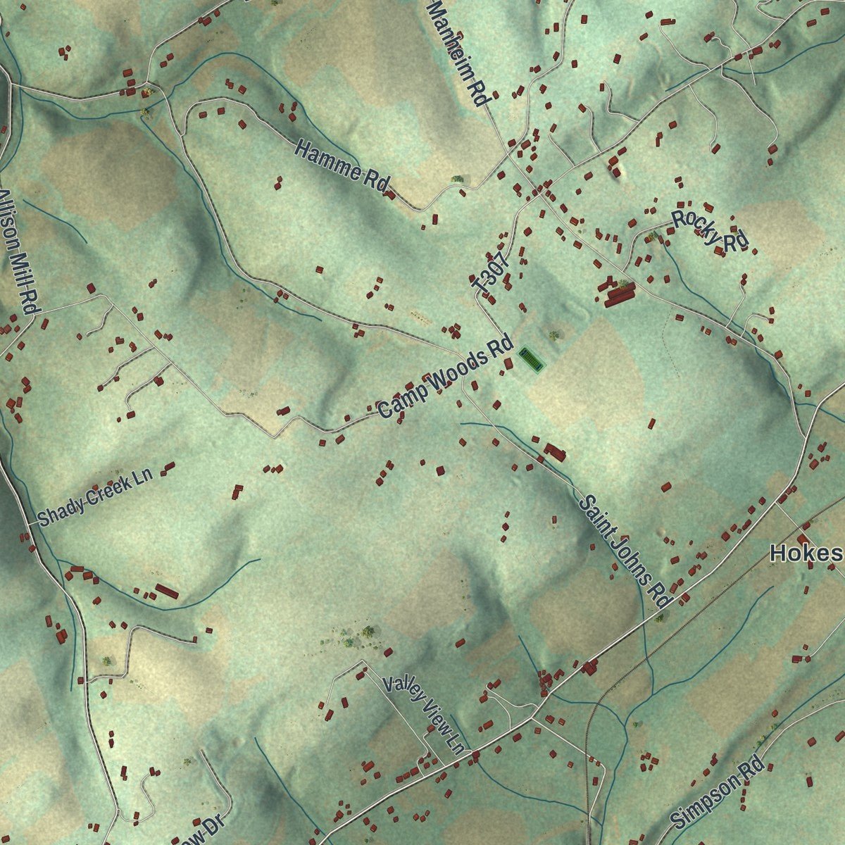 Second close-up of the map of Manheim, York County, Pennsylvania print showing more streets and buildings