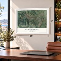 Manitou Springs, Colorado map, 18 x 24 inch print in a white frame in a home office