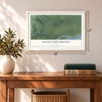 Manley Hot Springs, Alaska map, 12 x 18 inch print in a white frame in an entryway
