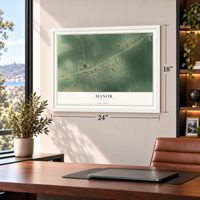 Manor, Georgia map, 18 x 24 inch print in a white frame in a home office