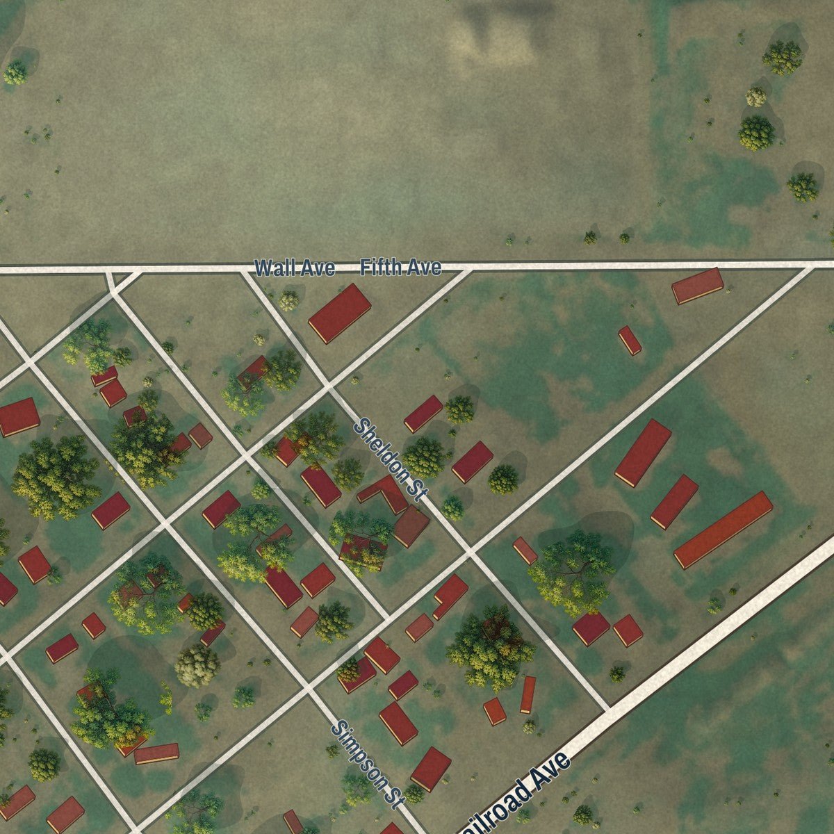 Second close-up of the map of Mansfield, Washington print showing more streets and buildings
