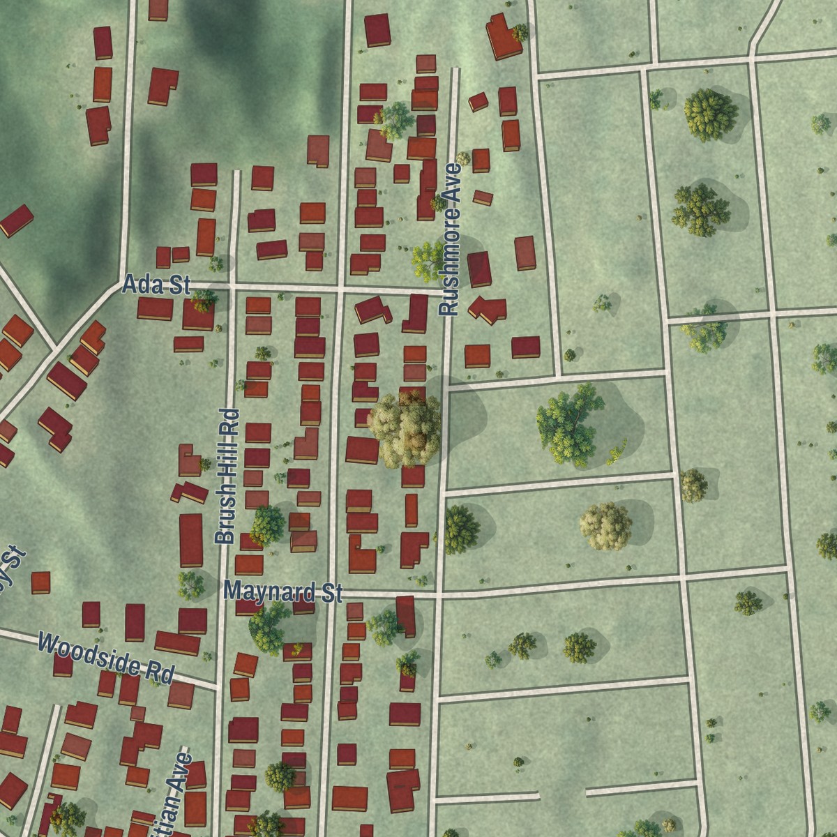 Second close-up of the map of Manton, Rhode Island print showing more streets and buildings