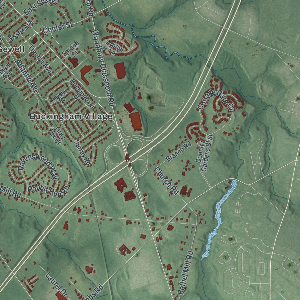 Second close-up of the map of Mantua, New Jersey print showing more streets and buildings