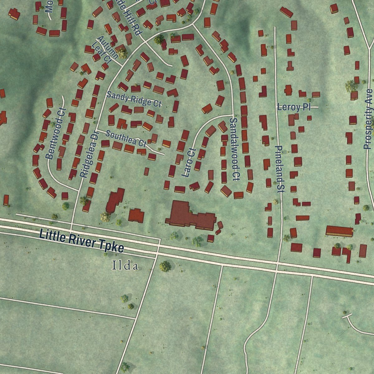 Second close-up of the map of Mantua, Virginia print showing more streets and buildings