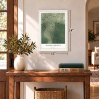 Manuel Garcia II, Texas map, 12 x 18 inch print in a white frame in an entryway