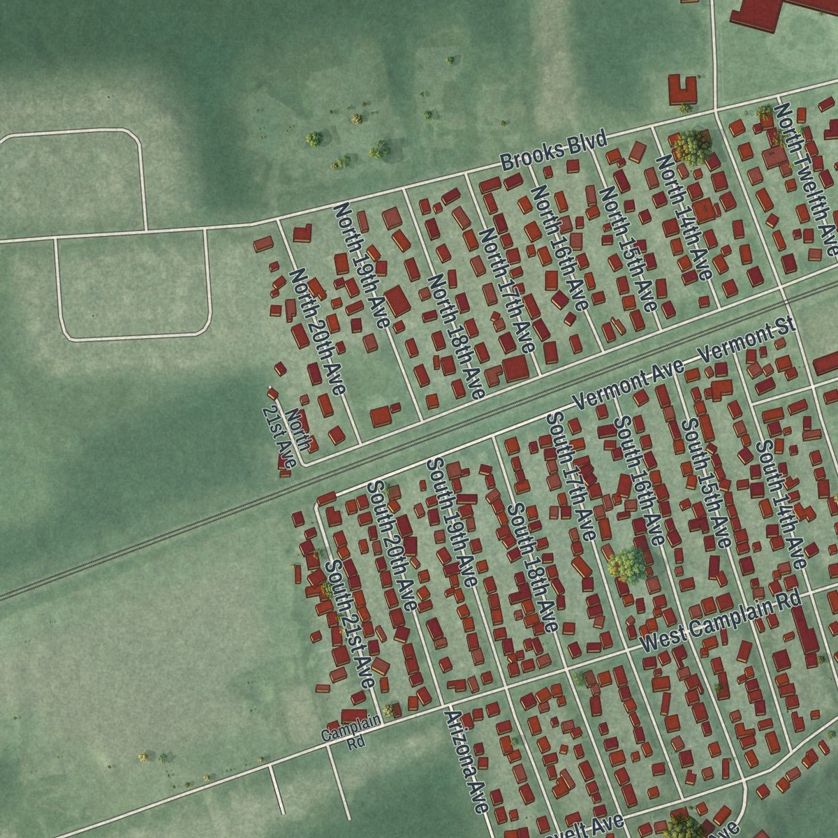 Second close-up of the map of Manville, New Jersey print showing more streets and buildings