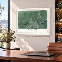 Maple Falls, Washington map, 18 x 24 inch print in a white frame in a home office