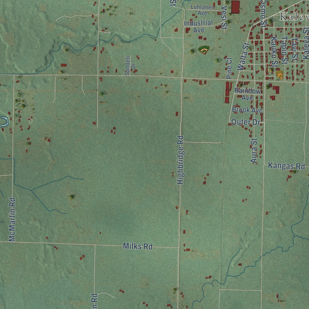 Second close-up of the map of Maple Grove, Manistee County, Michigan print showing more streets and buildings