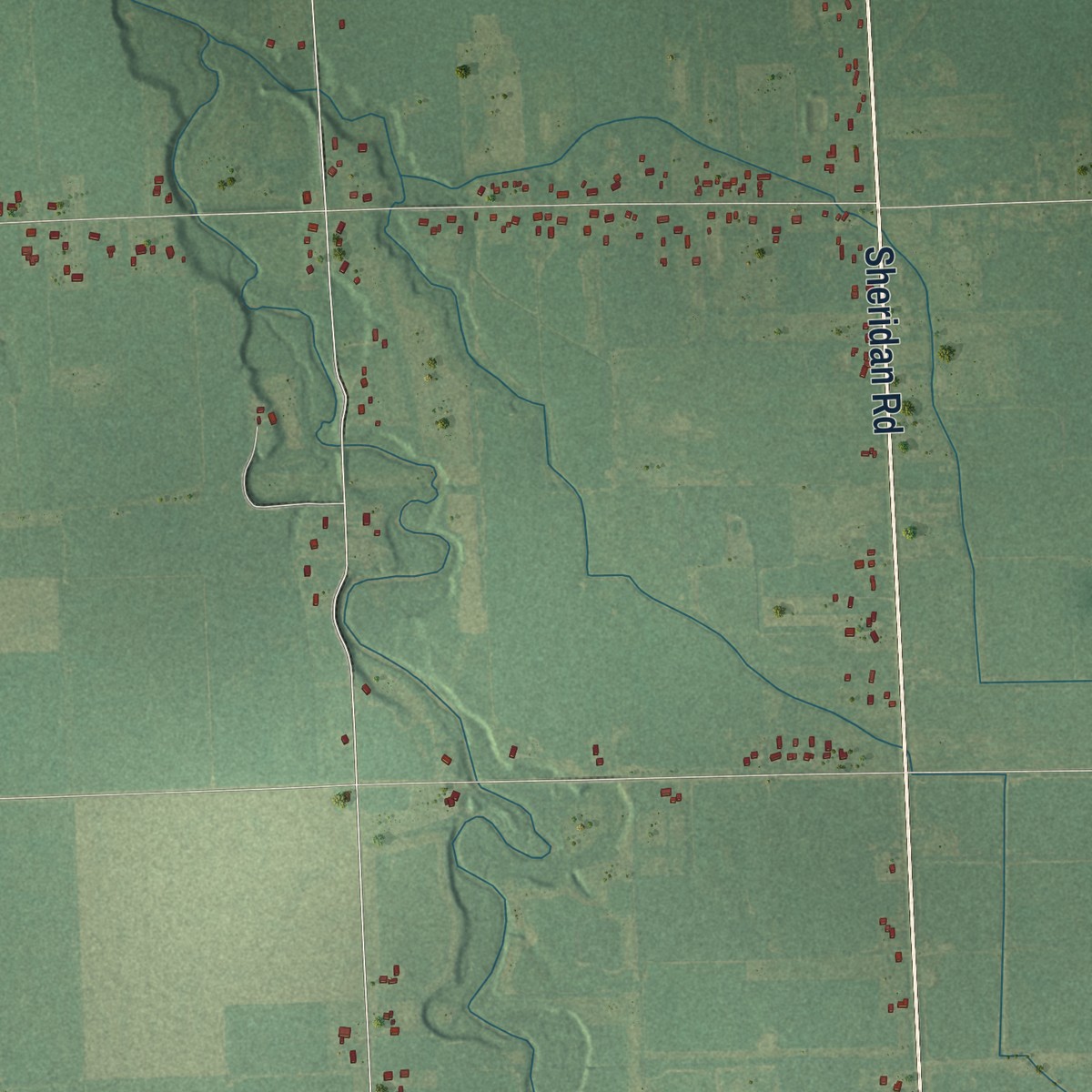 Second close-up of the map of Maple Grove, Saginaw County, Michigan print showing more streets and buildings