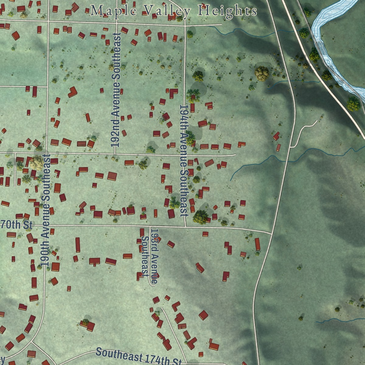 Second close-up of the map of Maple Heights-Lake Desire, Washington print showing more streets and buildings