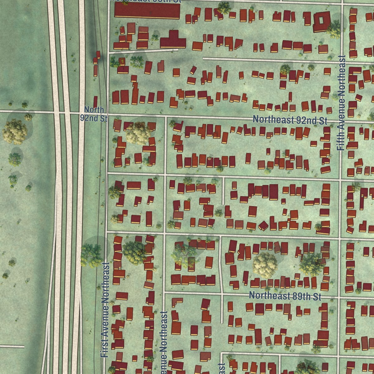 Second close-up of the map of Maple Leaf, Washington print showing more streets and buildings