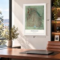 Maple Leaf, Washington map, 18 x 24 inch print in a white frame in a home office
