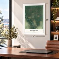 Maple Ridge, Ohio map, 18 x 24 inch print in a white frame in a home office