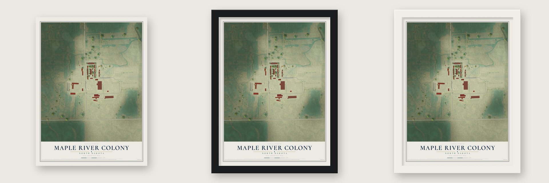 Maple River Colony, North Dakota map unframed, in a black wood frame and in a white wood frame