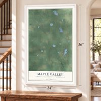 Maple Valley, Montcalm County, Michigan map, 24 x 36 inch print in a white frame by a staircase