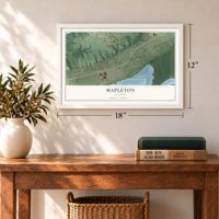 Mapleton, Illinois map, 12 x 18 inch print in a white frame in an entryway