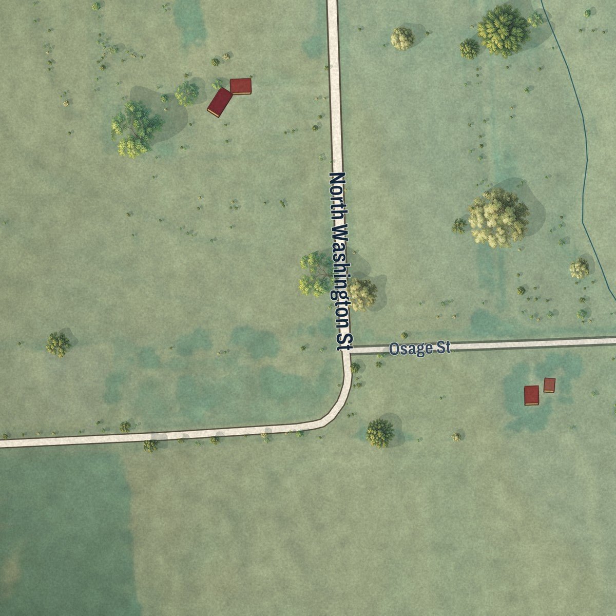 Second close-up of the map of Mapleton, Kansas print showing more streets and buildings