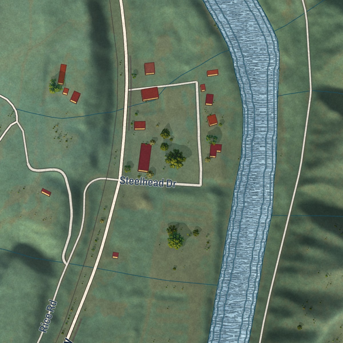 Second close-up of the map of Mapleton, Oregon print showing more streets and buildings