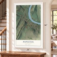 Mapleton, Pennsylvania map, 24 x 36 inch print in a white frame by a staircase