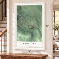 Mapletown, Pennsylvania map, 24 x 36 inch print in a white frame by a staircase