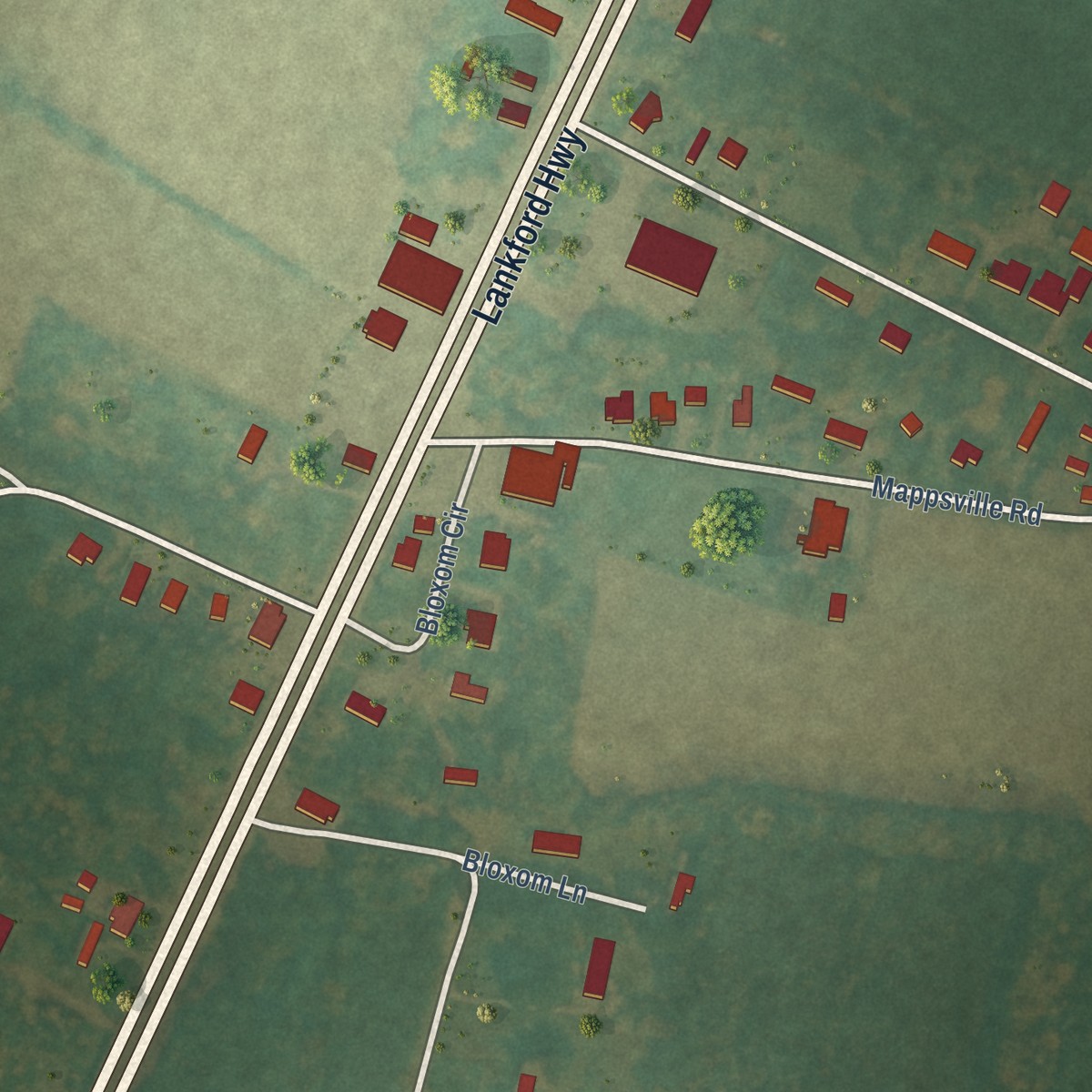 Second close-up of the map of Mappsville, Virginia print showing more streets and buildings