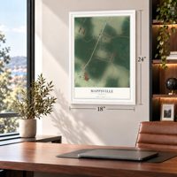 Mappsville, Virginia map, 18 x 24 inch print in a white frame in a home office
