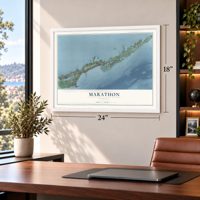 Marathon, Florida map, 18 x 24 inch print in a white frame in a home office