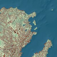 Close-up of the map of Marblehead, Massachusetts print showing terrain and local geography