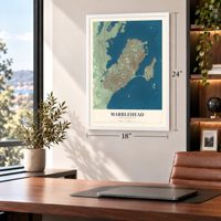 Marblehead, Massachusetts map, 18 x 24 inch print in a white frame in a home office