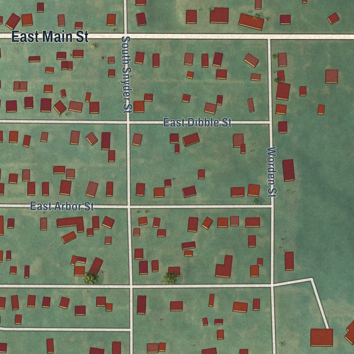 Second close-up of the map of Marcellus, Michigan print showing more streets and buildings