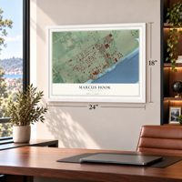 Marcus Hook, Pennsylvania map, 18 x 24 inch print in a white frame in a home office