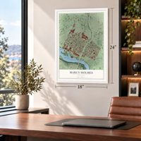 Marcy Holmes, Minnesota map, 18 x 24 inch print in a white frame in a home office