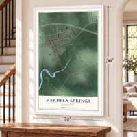 Mardela Springs, Maryland map, 24 x 36 inch print in a white frame by a staircase