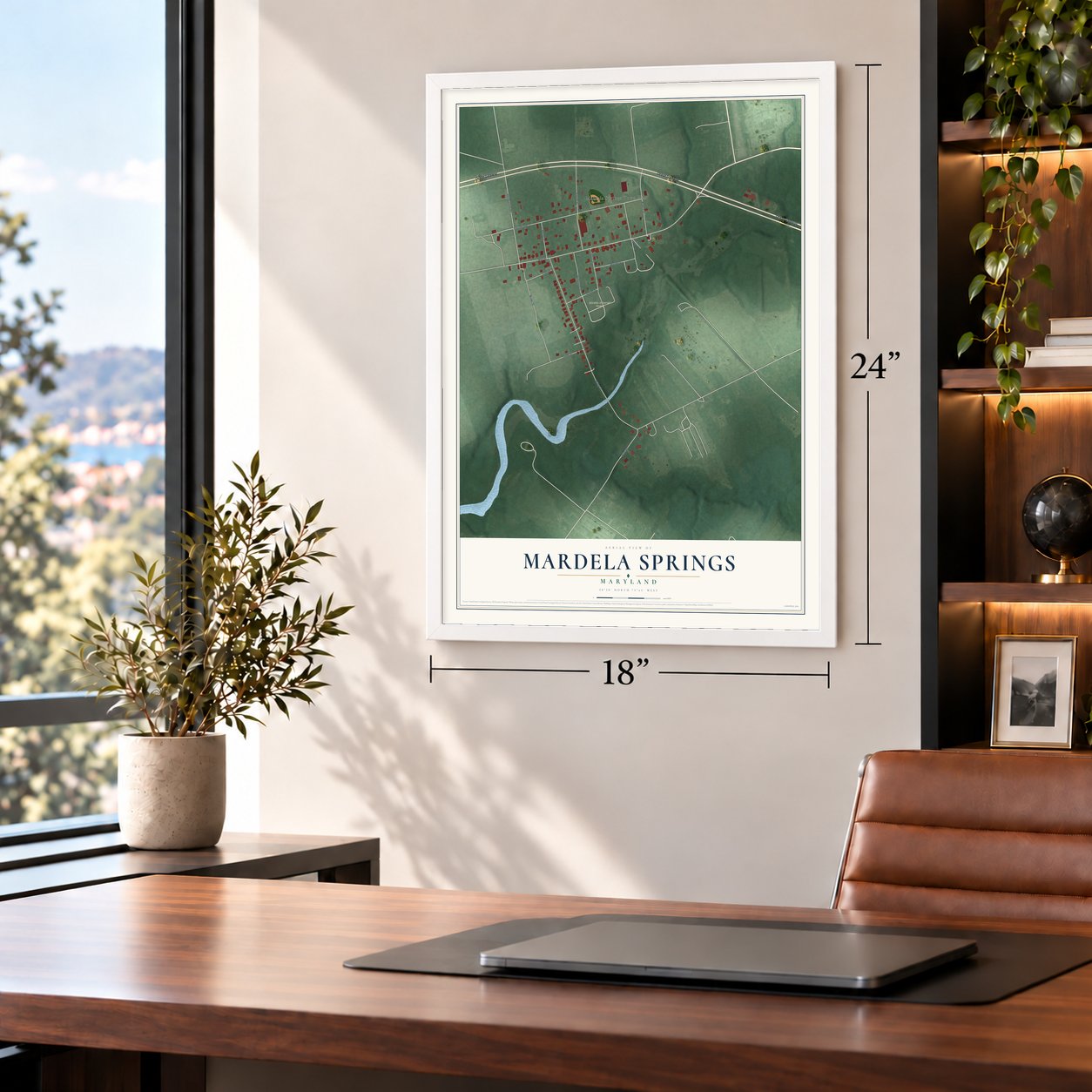 Mardela Springs, Maryland map, 18 x 24 inch print in a white frame in a home office