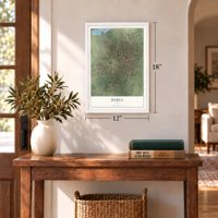 Marfa, Texas map, 12 x 18 inch print in a white frame in an entryway