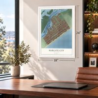 Margate City, New Jersey map, 18 x 24 inch print in a white frame in a home office