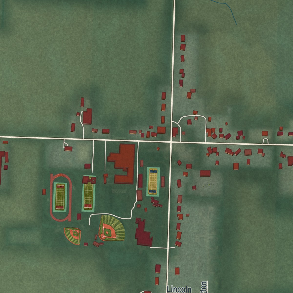 Second close-up of the map of Maria Stein, Ohio print showing more streets and buildings