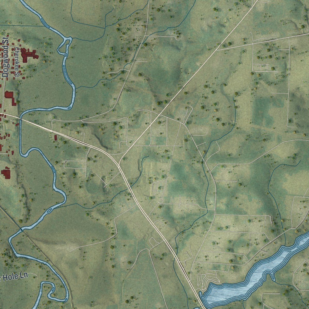 Second close-up of the map of Marianna, Florida print showing more streets and buildings