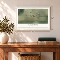 Marienthal, Kansas map, 12 x 18 inch print in a white frame in an entryway