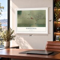 Marienthal, Kansas map, 18 x 24 inch print in a white frame in a home office