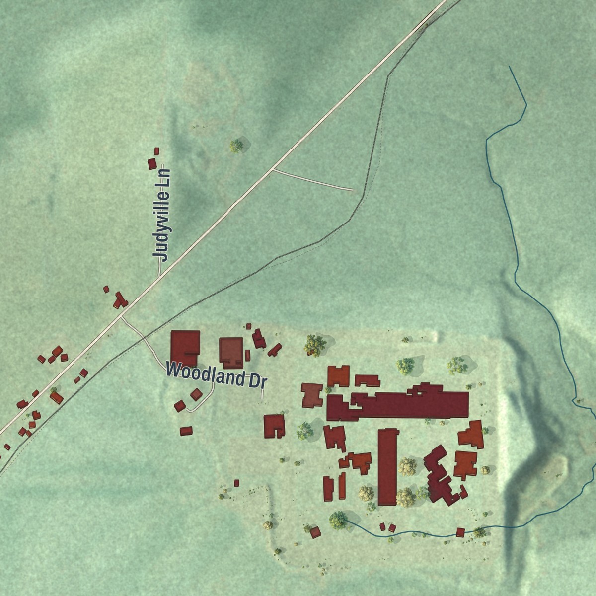 Second close-up of the map of Marienville, Pennsylvania print showing more streets and buildings