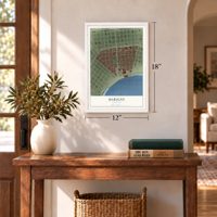 Marigny, Louisiana map, 12 x 18 inch print in a white frame in an entryway