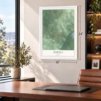 Marilla, Michigan map, 18 x 24 inch print in a white frame in a home office