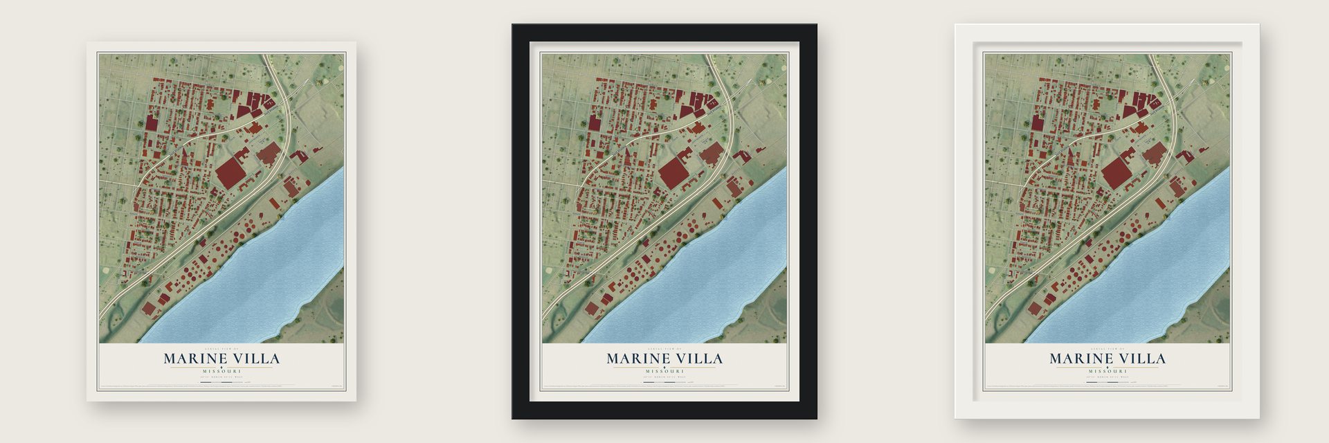 Marine Villa, Missouri map unframed, in a black wood frame and in a white wood frame