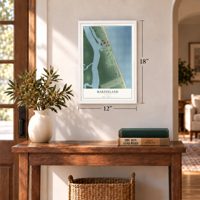 Marineland, Florida map, 12 x 18 inch print in a white frame in an entryway