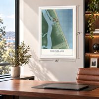 Marineland, Florida map, 18 x 24 inch print in a white frame in a home office