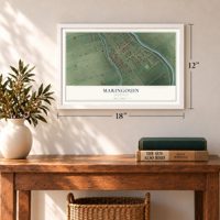 Maringouin, Louisiana map, 12 x 18 inch print in a white frame in an entryway