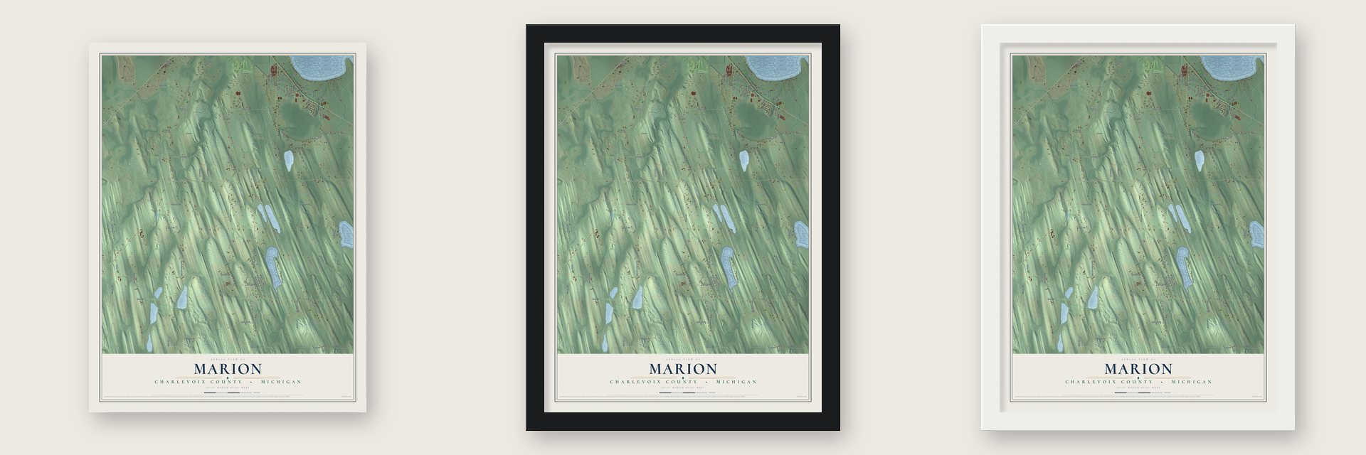 Marion, Charlevoix County, Michigan map unframed, in a black wood frame and in a white wood frame