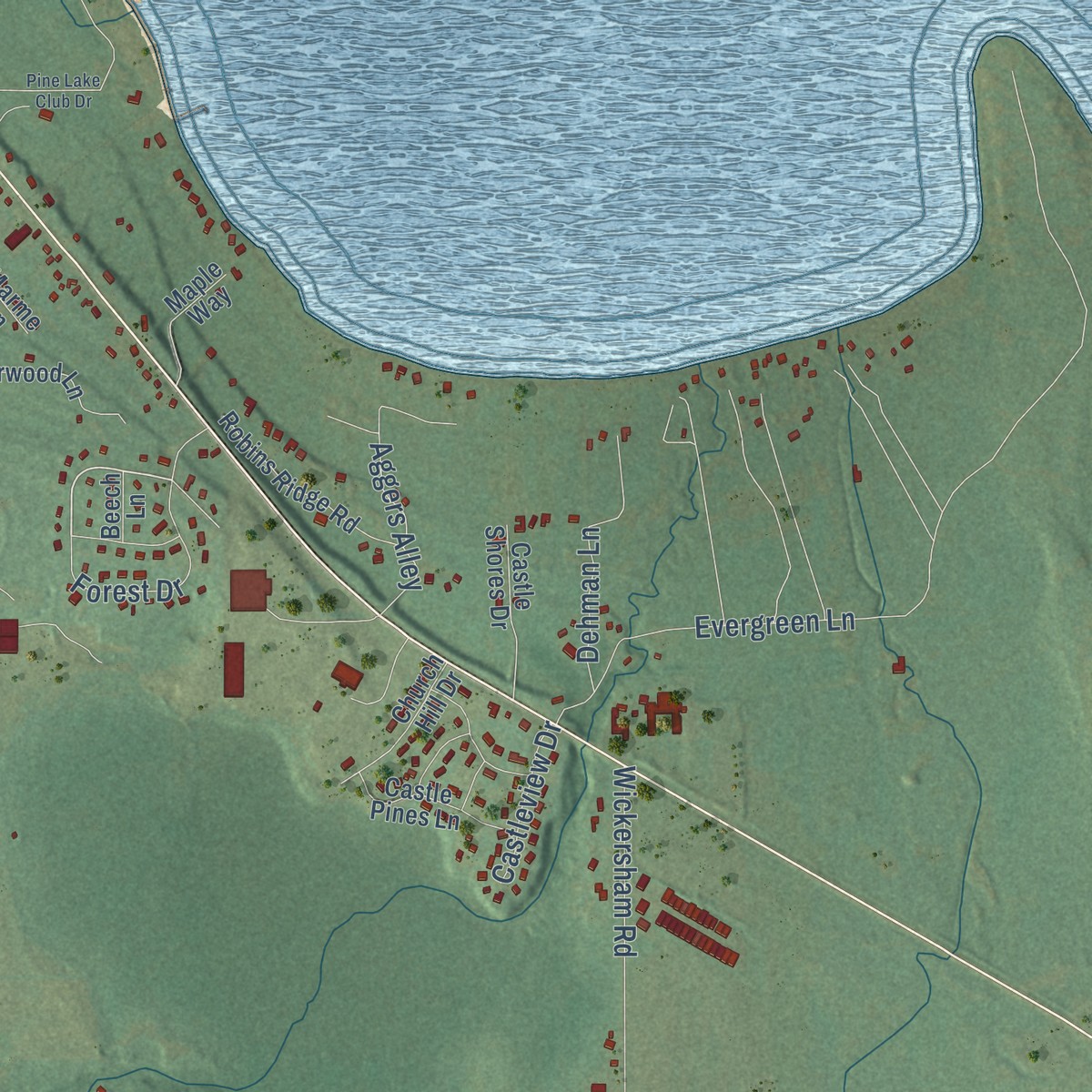 Second close-up of the map of Marion, Charlevoix County, Michigan print showing more streets and buildings