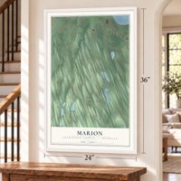 Marion, Charlevoix County, Michigan map, 24 x 36 inch print in a white frame by a staircase